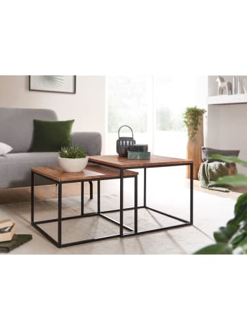 KADIMA DESIGN Wohnzimmertisch 2er Set Massivholz / Metall Beistelltisch Eckig