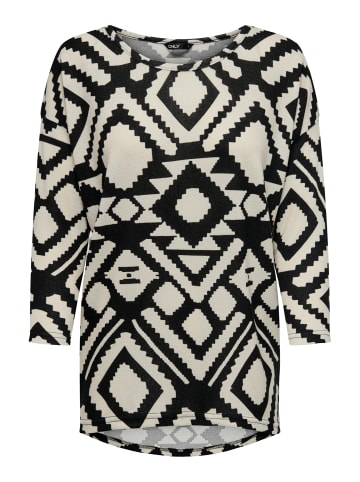 ONLY Print 3/4 Arm Shirt Dünner Rundhals Muster Pullover ONLELCOS in Beige-Schwarz