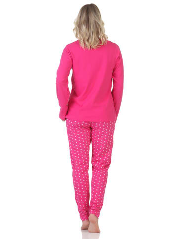 NORMANN Normann Damen Pyjama Schlafanzug langarm mit süßem Teddy - 88898 in pink