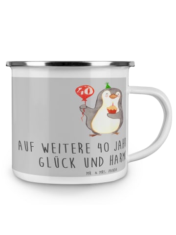 Mr. & Mrs. Panda Camping Emaille Tasse 40. Hochzeitstag Rubinhoc... in Heather Grey