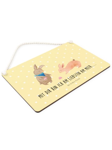 Mr. & Mrs. Panda Schild Hasen Muschel mit Spruch in Gelb Pastell