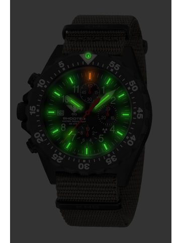 KHS Herrenuhr Chronograph Shooter MKII mit Natoband Oliv Schwarz / Grün