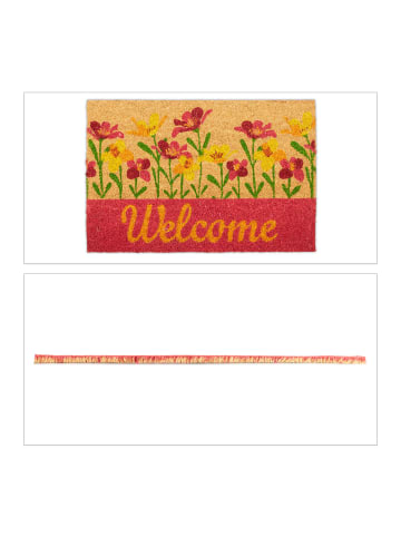 relaxdays Fußmatte "Welcome Blumen" in Natur/ Rot - (L)60 x (B)40 cm