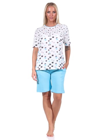 NORMANN kurzarm Shorty Schlafanzug Pyjama TupfenPunkte - 72797 in blau
