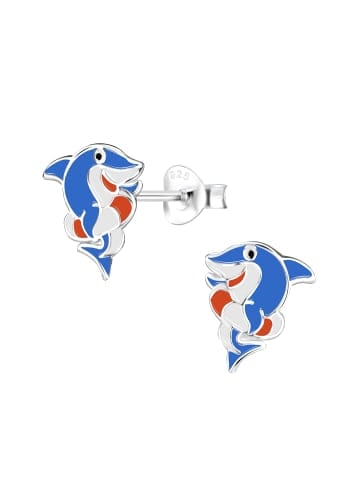 Alexander York Kinderohrstecker HAI in 925 Sterling Silber, 2-tlg. in blue