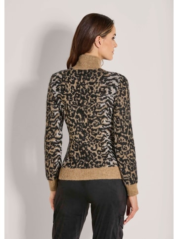 MADELEINE Eleganter Jacquard-Pullover mit Animal-Design in caramel / schwarz / multicolor