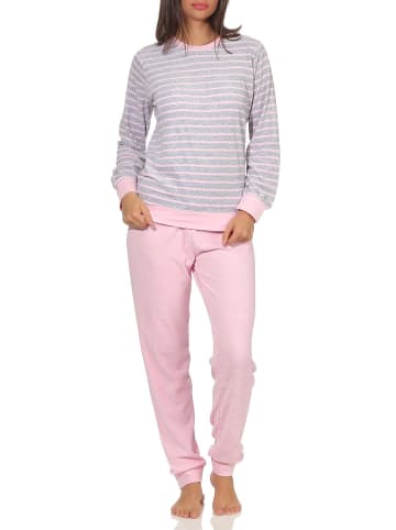NORMANN Frottee Pyjama langarm Bündchen Streifen - 50017 in Grau