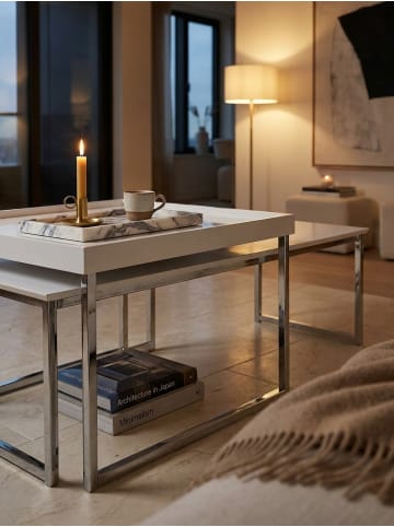 KADIMA DESIGN Couchtisch 2er Set Holz / Metall Sofatisch Eckig Modern, in Weiß