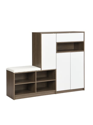 ABRIHOME Schuhbank in Weiß mit Sitz und verstellbaren Regalen 140x35x110 cm