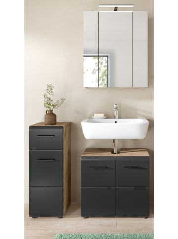 Inn.Furn Badmöbel-Set 3-teilig in schwarz matt, Eiche Nox, Kombination 105 cm