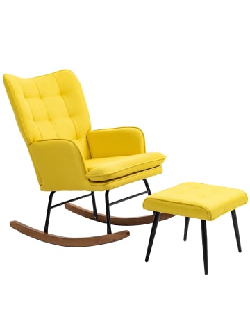 HOMCOM Schaukelstuhl mit Hocker-64L x 89B x 90H cm-Gelb