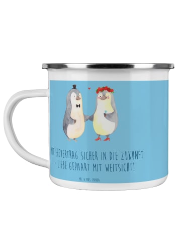 Mr. & Mrs. Panda Camping Emaille Tasse Ehevertrag Zukunft mit Sp... in Sky Blue