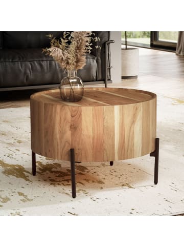 KADIMA DESIGN Couchtisch Massivholz 60x60x41 cm Rund mit Metallgestell,