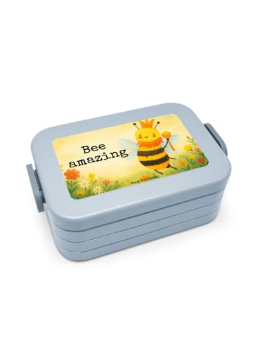 Mr. & Mrs. Panda Brotbox Biene König Design mit Spruch in Blau Pastell