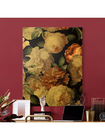 WALLART Leinwandbild Gold - Rote Rosen mit Weißen Rosen in Creme-Beige