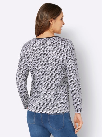 Sieh an! Langarmshirt in steingrau-schwarz-bedruckt