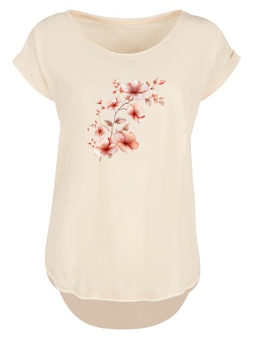 F4NT4STIC Long Cut T-Shirt Rosa Blumenzweig 3D in Whitesand