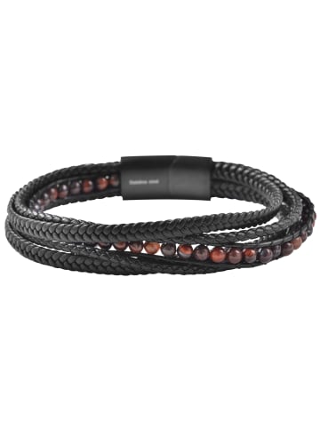 Adeliás Herren Armband aus Leder mit Tigerauge 21 cm in schwarz