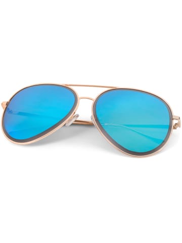 styleBREAKER Piloten Sonnenbrille in Gold / Blau verspiegelt
