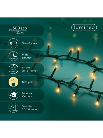 LUMINEO Lichterkette COMPACT 500 LED 11 m, grünes Kabel in Soft Gold