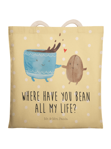 Mr. & Mrs. Panda Beutel Tasche Kaffee Bohne mit Spruch in Gelb Pastell