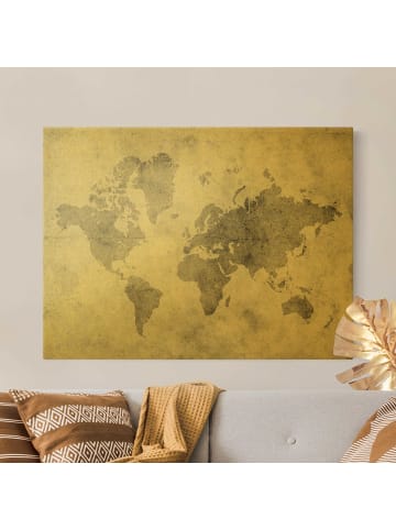 WALLART Leinwandbild Gold - Vintage Weltkarte II in Schwarz-Weiß