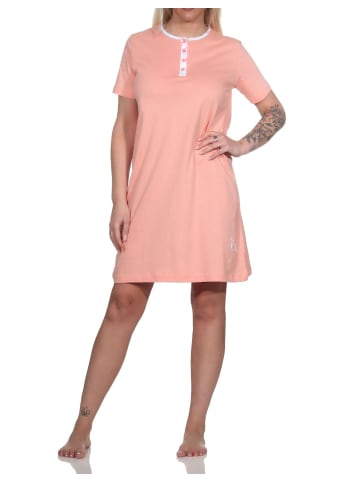 NORMANN kurzarm Nachthemd Flamingo und Knopfleiste am Hals - 79320 in apricot