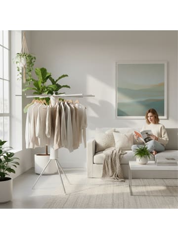 relaxdays Wäscheständer in Weiß/ Silber - (H)121 x Ø112 cm