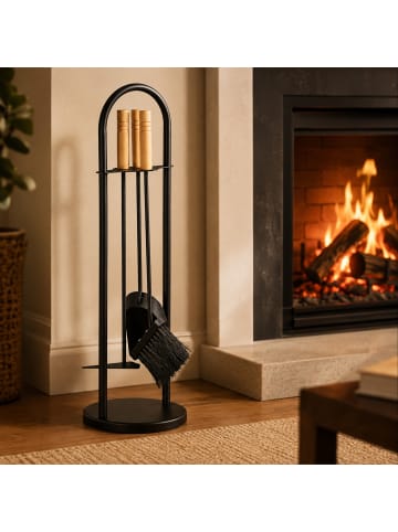 relaxdays 4er Set: Kaminbesteck in Schwarz