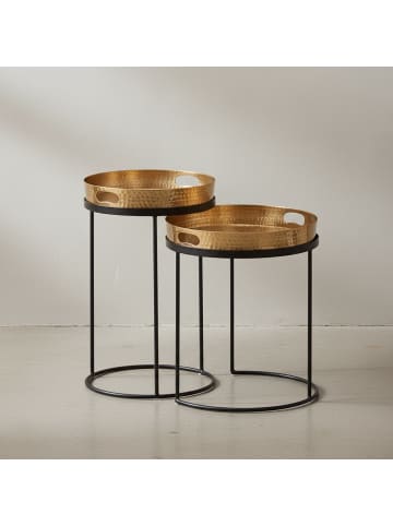 KADIMA DESIGN Beistelltisch 2er Set / Schwarz Metall Hammerschlag Satztisch in Gold
