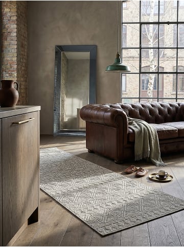 KADIMA DESIGN Teppich Kurzflor Strapazierfähig LEAM Boho Ethno Geometrisch Wohnzimmer in Grau