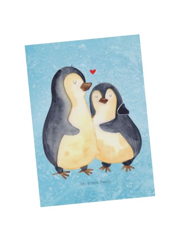 Mr. & Mrs. Panda Postkarte Pinguin umarmen ohne Spruch in Eisblau