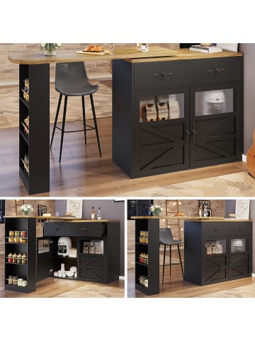 ABRIHOME Ausziehbarer Sideboard in Schwarz 138-204x39x104 cm drehbar
