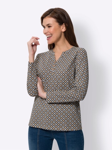 Heine Langarmshirt in schwarz-beige-bedruckt