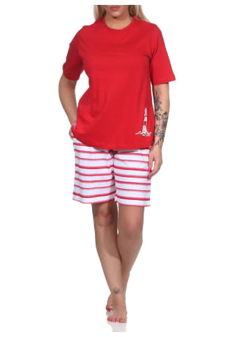 NORMANN kurzarm Shorty Schlafanzug Top Leuchturm - 72922 in rot