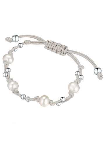 Valero Pearls Armband Süßwasser-Zuchtperle weiß Textil (grau) in weiß