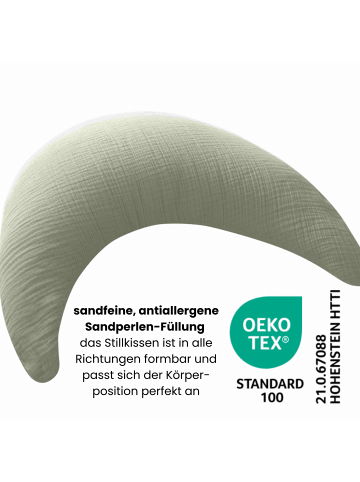 Kinderhaus Blaubär Musselinmond Stillkissen 140 x 27 cm TOP in Salbei