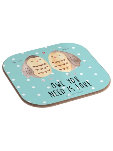 Mr. & Mrs. Panda Bar Untersetzer Eulen Liebe mit Spruch in Türkis Pastell