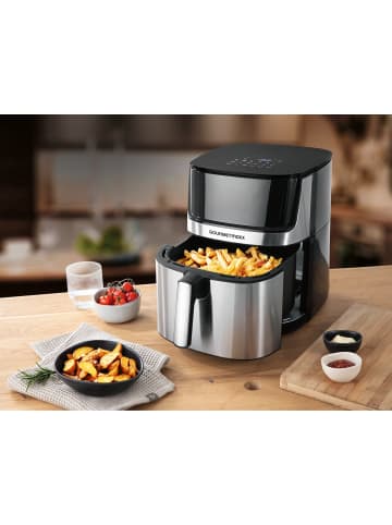 Gourmet Maxx Heißluft-Fritteuse 7,5l 2200W Edelstahl/schwarz + Ober-/Unterhitze Schwarz