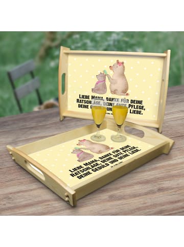 Mr. & Mrs. Panda serviertablett aus holz Bär Kind mit Spruch in Gelb Pastell
