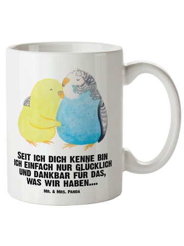 Mr. & Mrs. Panda Keramiktasse Wellensittich Liebe mit Spruch in Weiß