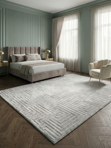KADIMA DESIGN Teppich Kurzflor Waschbar 3D ILLER Strapazierfähig OEKO-TEX in Silber