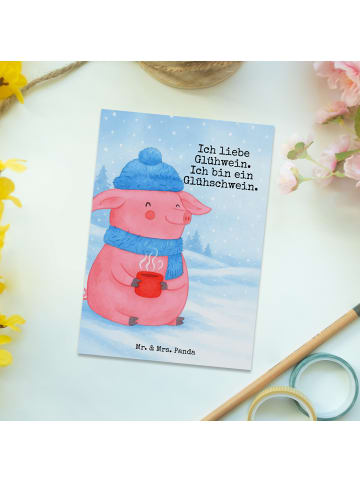 Mr. & Mrs. Panda Postkarte Schwein Glühwein Design mit Spruch in Weiß