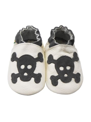 Sayoyo Weiße Babyschuhe aus Leder für Kleinkinder, rutschfeste Sohlen -Totenkopfmuster