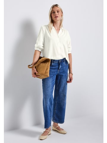 Street One Seersucker Bluse mit geschlitztem Rundhalsausschnitt in Off White