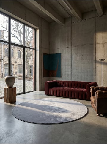KADIMA DESIGN Teppich rund Uni rutschhemmend pflegeleicht Wohnzimmer Schlafzimmer in Grau