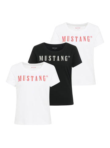Mustang T-Shirt 3er Pack in 2xWeiß/Schwarz