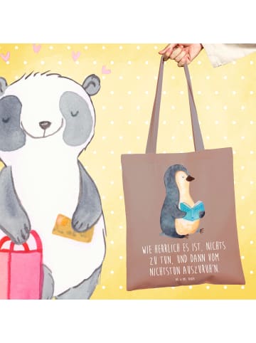 Mr. & Mrs. Panda Tragetasche Pinguin Buch mit Spruch in Braun Pastell