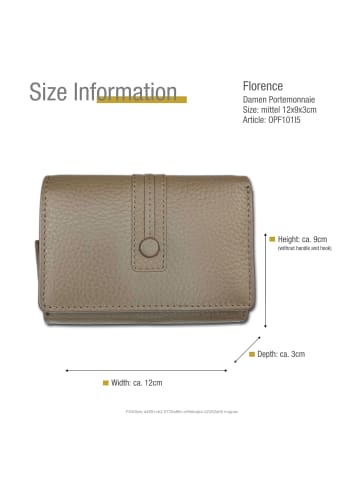 Florence Geldbörse Leder taupe graubraun Damen ca. 12cm ca. 9cm