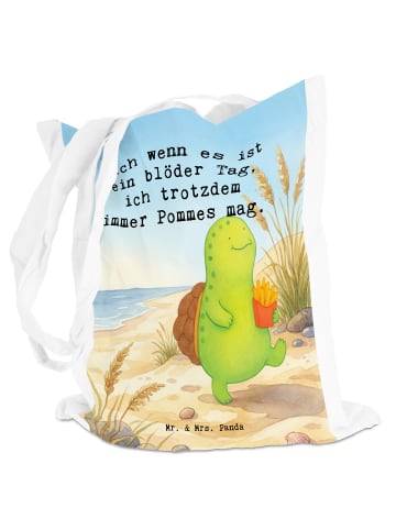 Mr. & Mrs. Panda Tote Bag Schildkröte  Pommes Design mit Spruch in Weiß